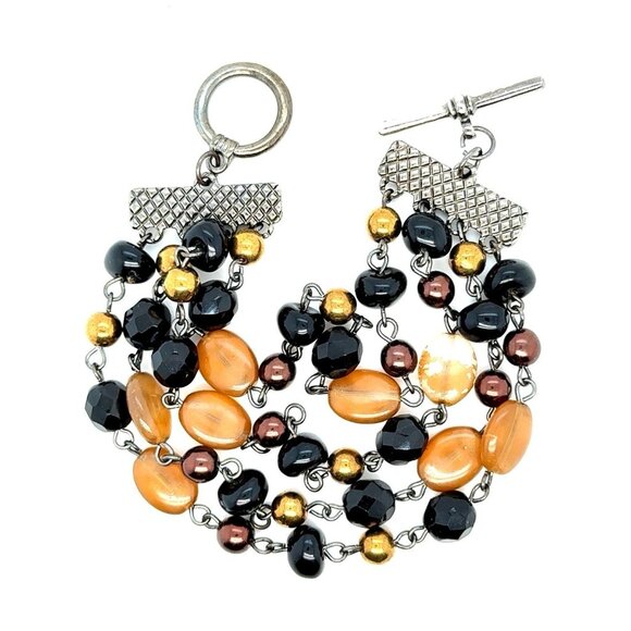 Multi-Strand Black/Brown Toggle Bracelet - Picture 1 of 5